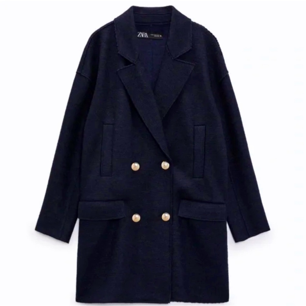 WOOL BLEND COAT BLAZER SWEATER WITH CONTRASTING BUTTONS